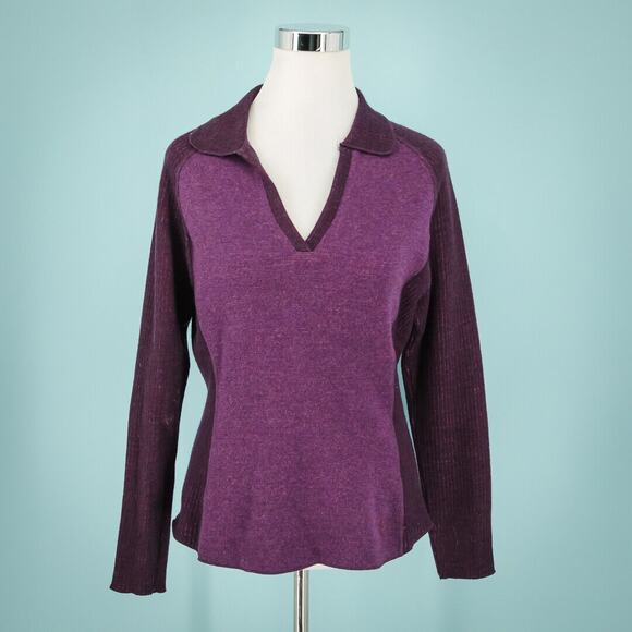 Mountain Hardwear Size Medium M Purple Long Sleeve V Neck Collared Wool Sweater - Picture 1 of 6
